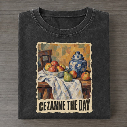 Cezanne The Day Apples And Jar Art Pun Vintage T-shirt – Black