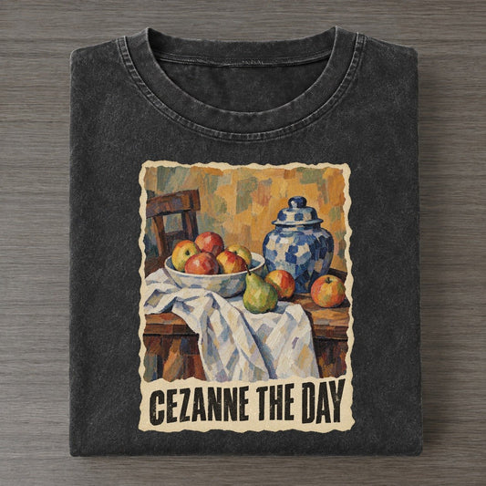Cezanne The Day Apples And Jar Art Pun Vintage T-shirt – Black