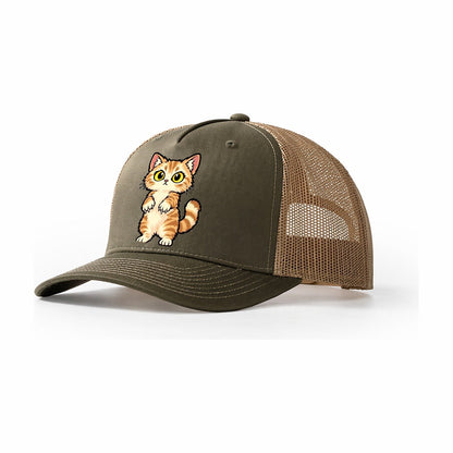 Munchkin Standing Up Peeking Cats Trucker Hat – Olive Khaki