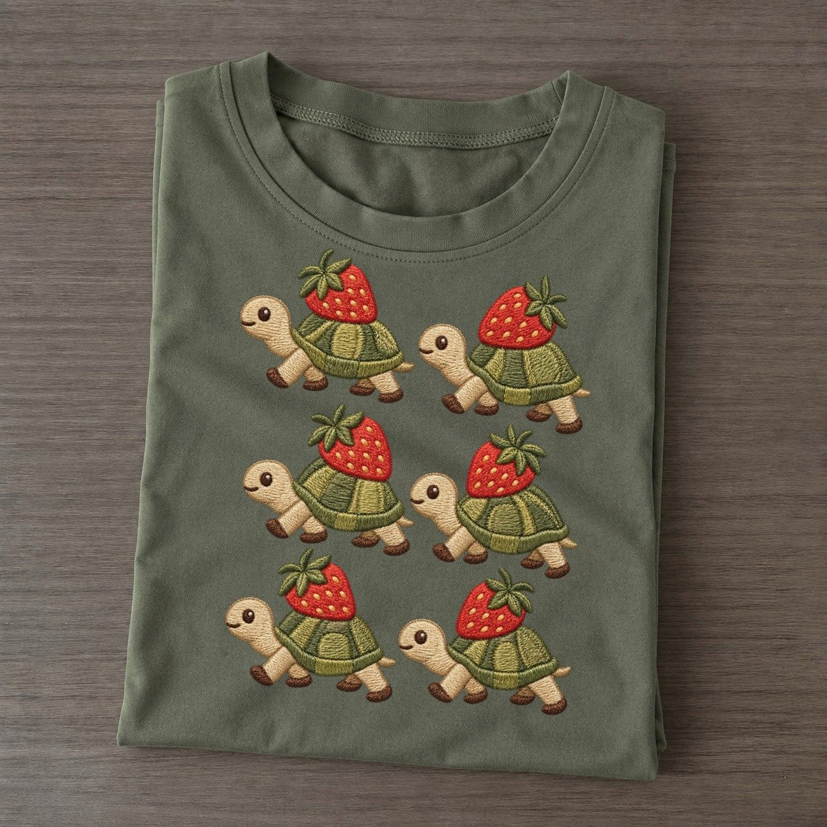 Turtles With Strawberries Single File Classic T-shirt – Army Green