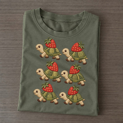 Turtles With Strawberries Single File Classic T-shirt – Army Green