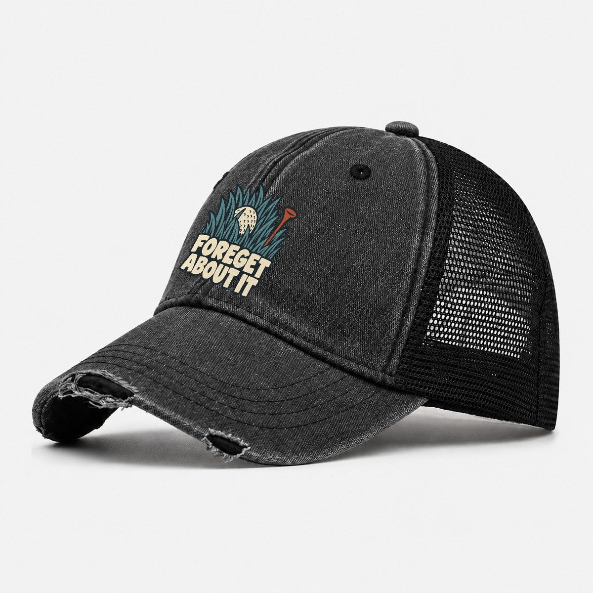 Foreget About It Familiar Punchlines Washed Trucker Hat – Black