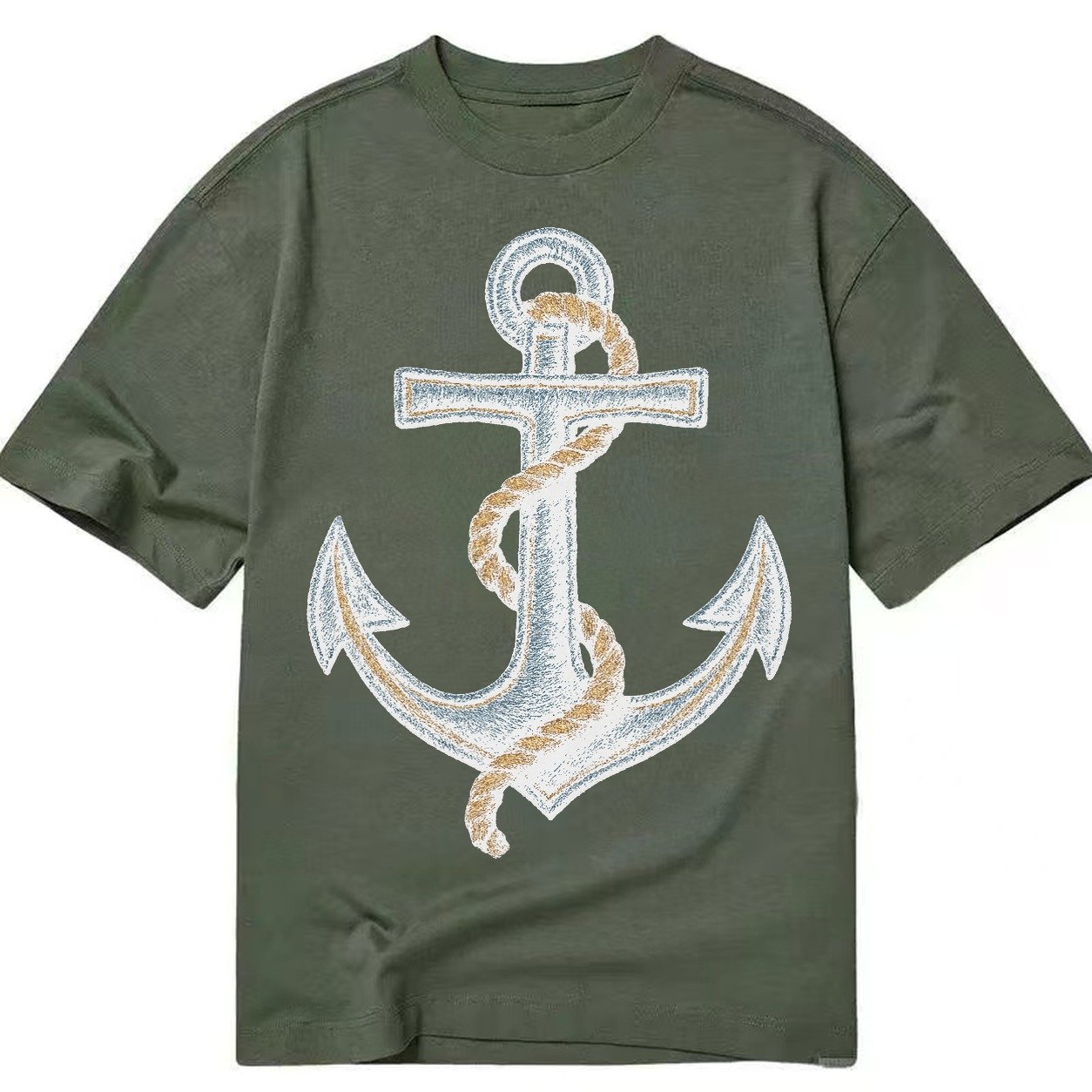 Anchor And Rope Nautical Illustration Classic T-shirt – Army Green