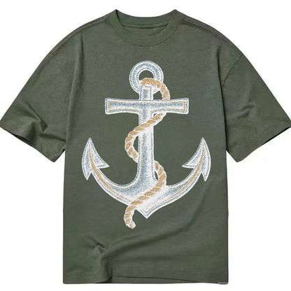 Anchor And Rope Nautical Illustration Classic T-shirt – Army Green
