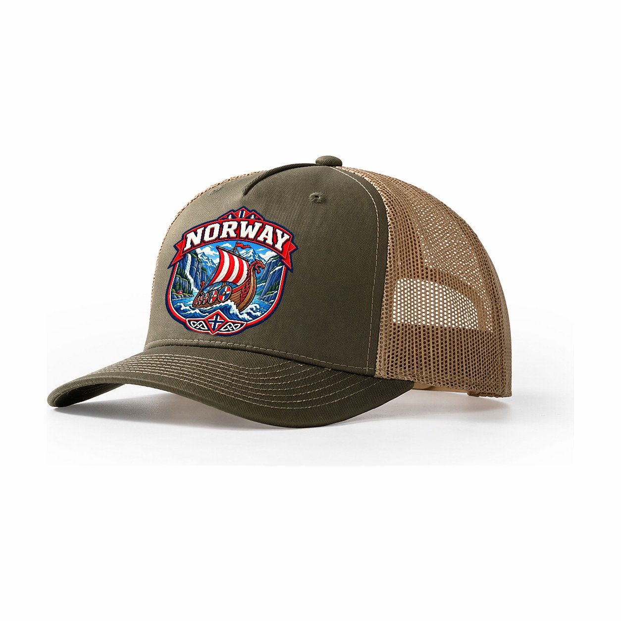 Norway Retro Badge Country Logos Trucker Hat – Olive Khaki
