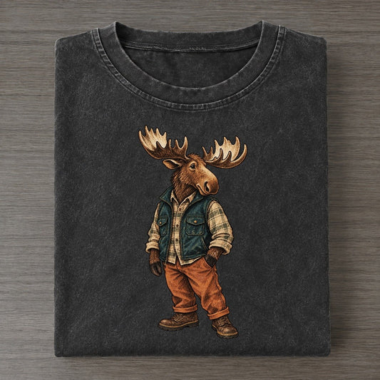 Moose Wardrobe Portrait Wild Wardrobe Portraits Vintage T-shirt – Black