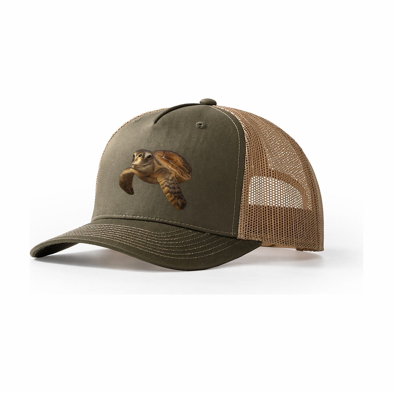 Sea Turtle Portrait Design Trucker Hat – Olive Khaki