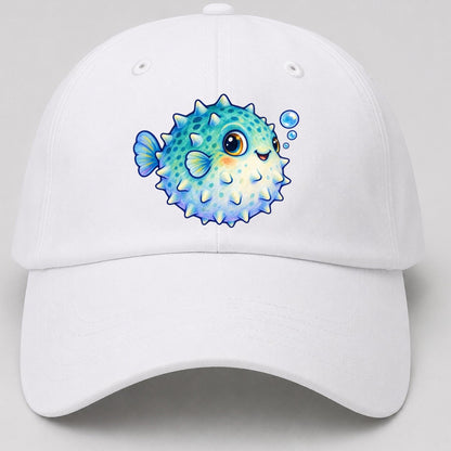 Pufferfish Side Puff Sea Sprite Baseball Cap – White