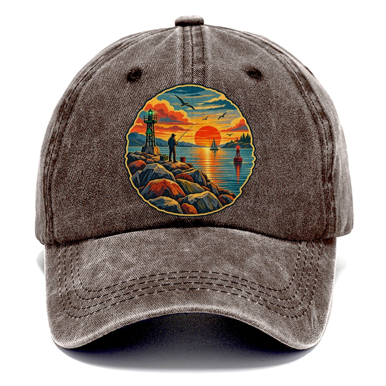 Harbor Jetty Sunset Fishing Club Classic Cap – Brown