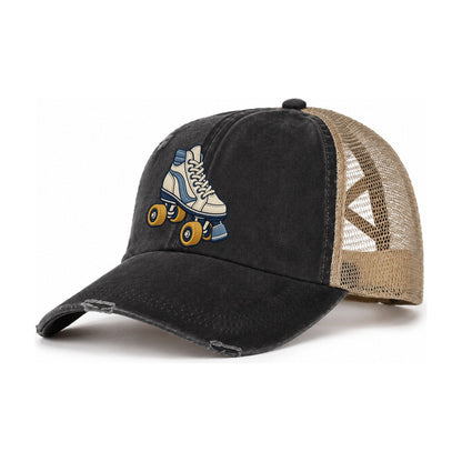 Roller Skate Tiny Solo Marks Women's Ponytail Trucker Hat – Washed Black Khaki