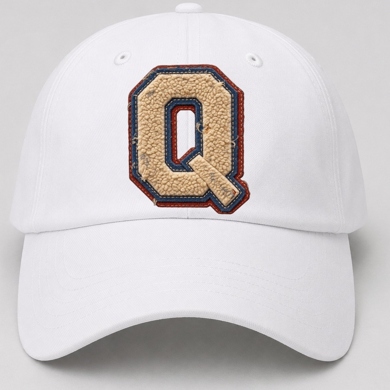 Varsity Chenille Q Monogram Baseball Cap – White