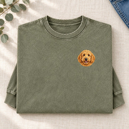 Goldendoodle Left Chest Washed Long Sleeve T-Shirt – Army Green