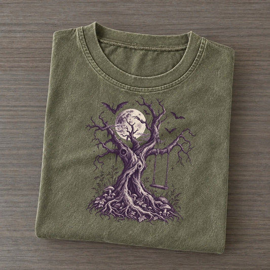 Dead Tree Rope Swing Midnight Haunt Vintage T-shirt – Army Green