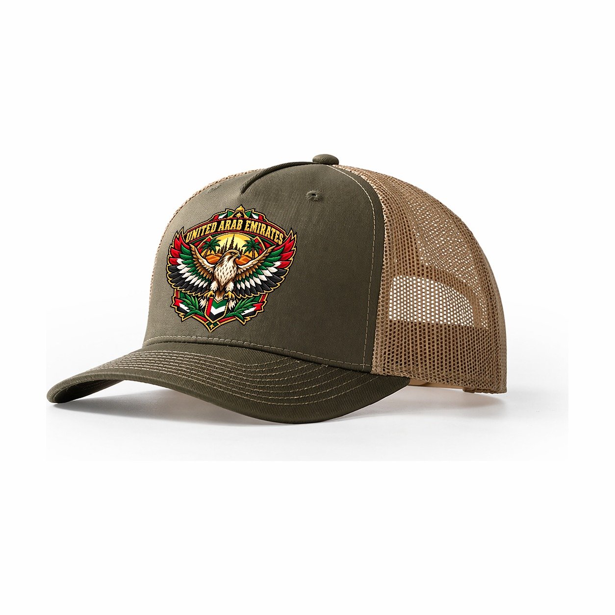 United Arab Emirates Retro Badge Country Logos Trucker Hat – Olive Khaki
