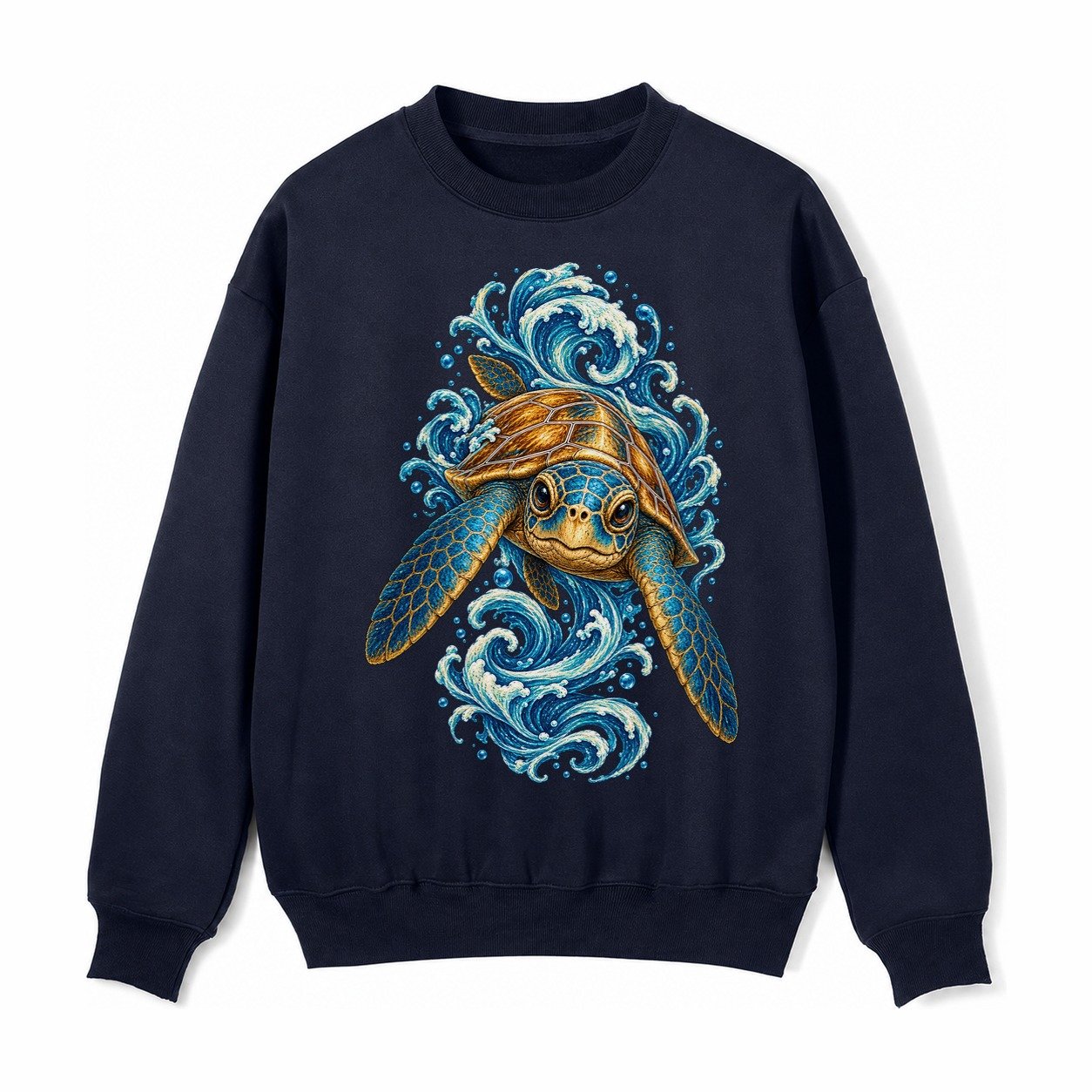 Ornate Sea Turtle Fleece Sweatshirt – Navy Blue