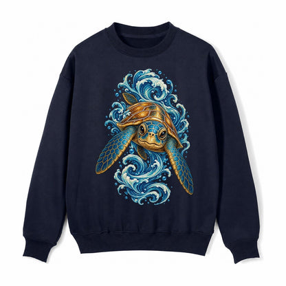 Ornate Sea Turtle Fleece Sweatshirt – Navy Blue