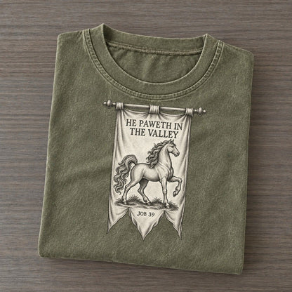 He Paweth In The Valley Beast And Banner Vintage T-shirt – Army Green