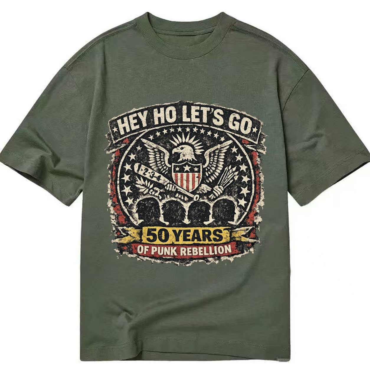 Ramones Legacy Hey Ho Lets Go Typography Presidential Seal P Classic T-shirt – Army Green