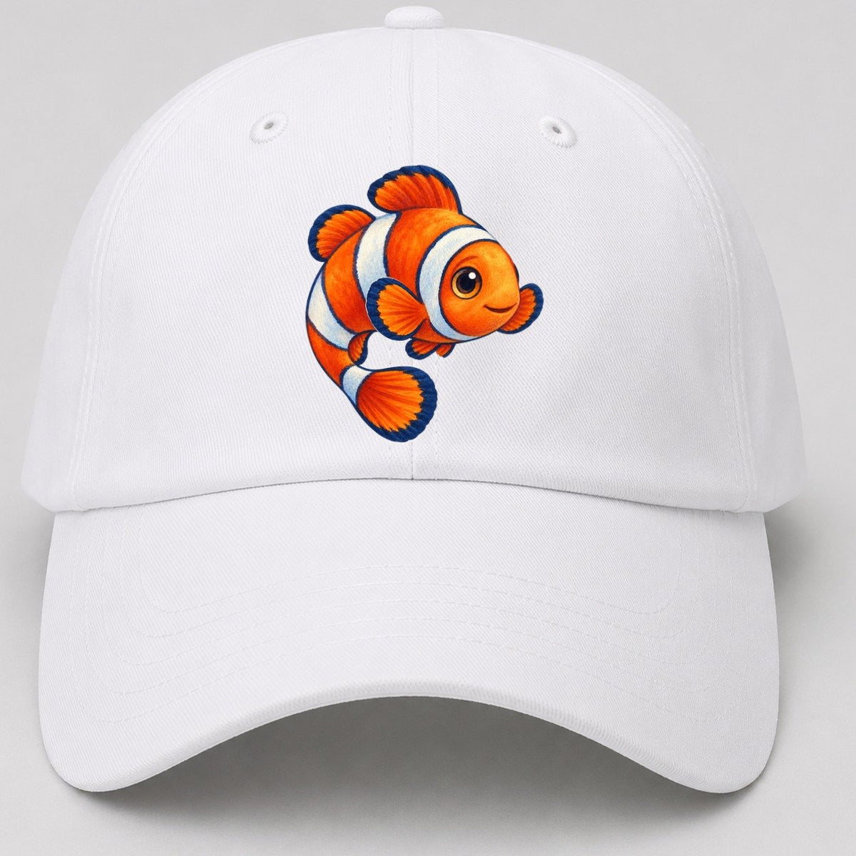 Clownfish Crescent Swim Sea Sprite Baseball Cap – White