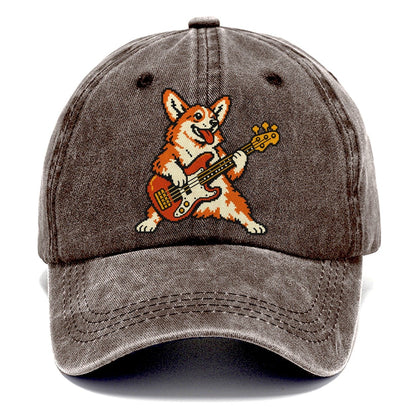Pixel Art Corgi Bass Player Sundown Classic Cap – Brown
