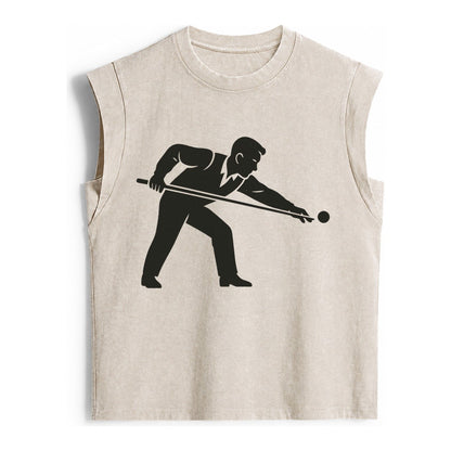 Pool Player Lining Up Shot Vintage Washed Tank – Beige