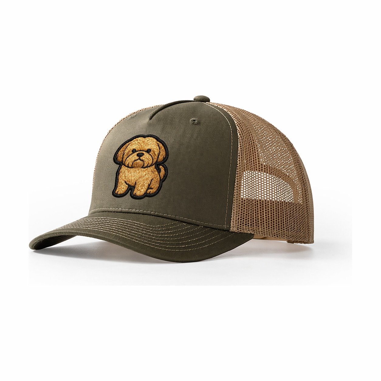 Shih Tzu Full Body Embroidered Portrait 6f81e9 Trucker Hat – Olive-Khaki