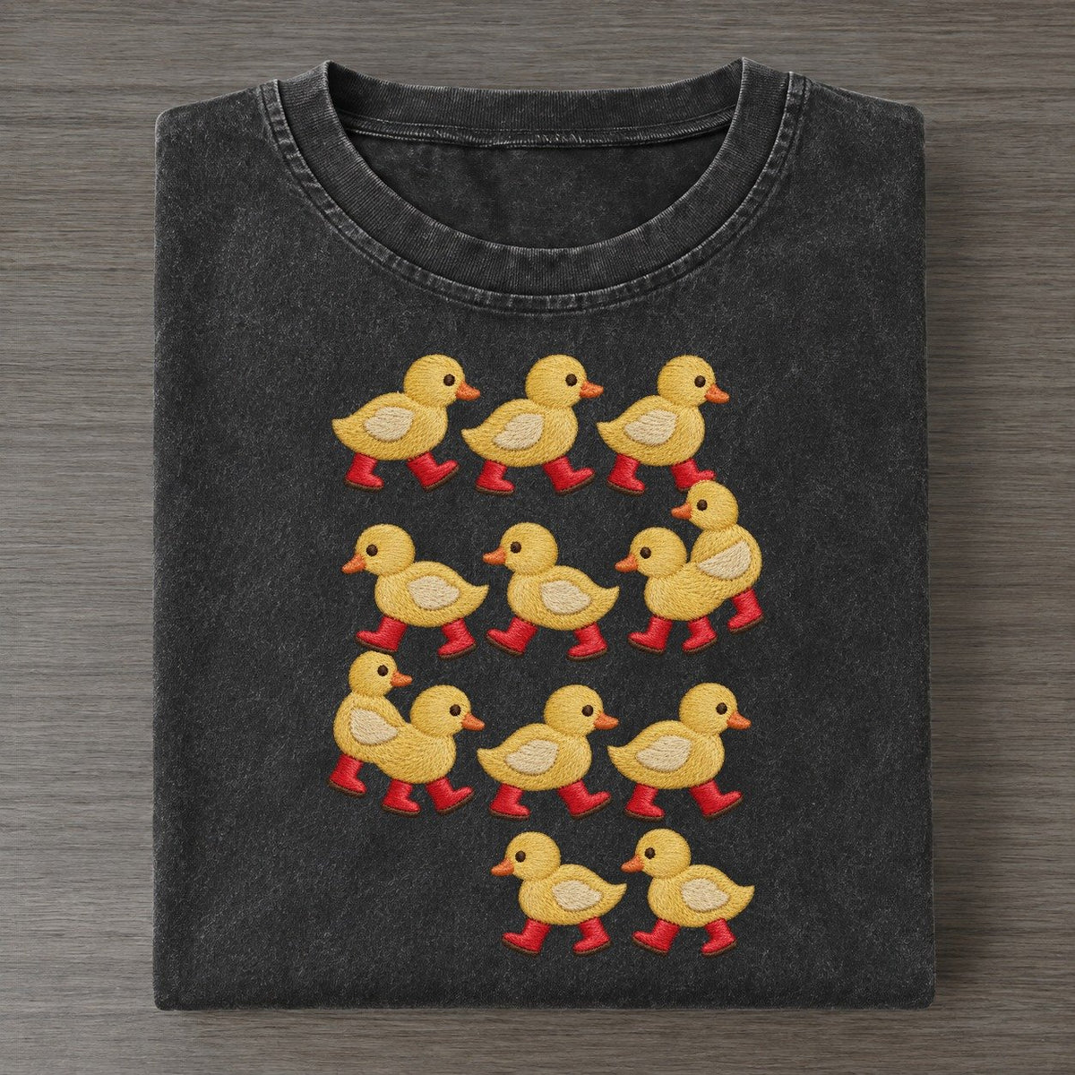 Ducklings With Boots Single File Vintage T-shirt – Black