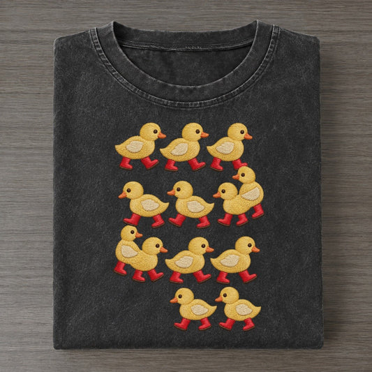 Ducklings With Boots Single File Vintage T-shirt – Black