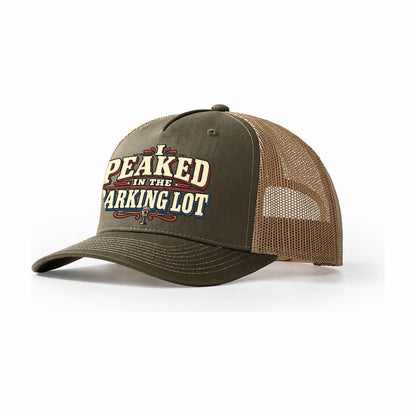 I Peaked In The Parking Lot American Wit Trucker Hat – Olive Khaki