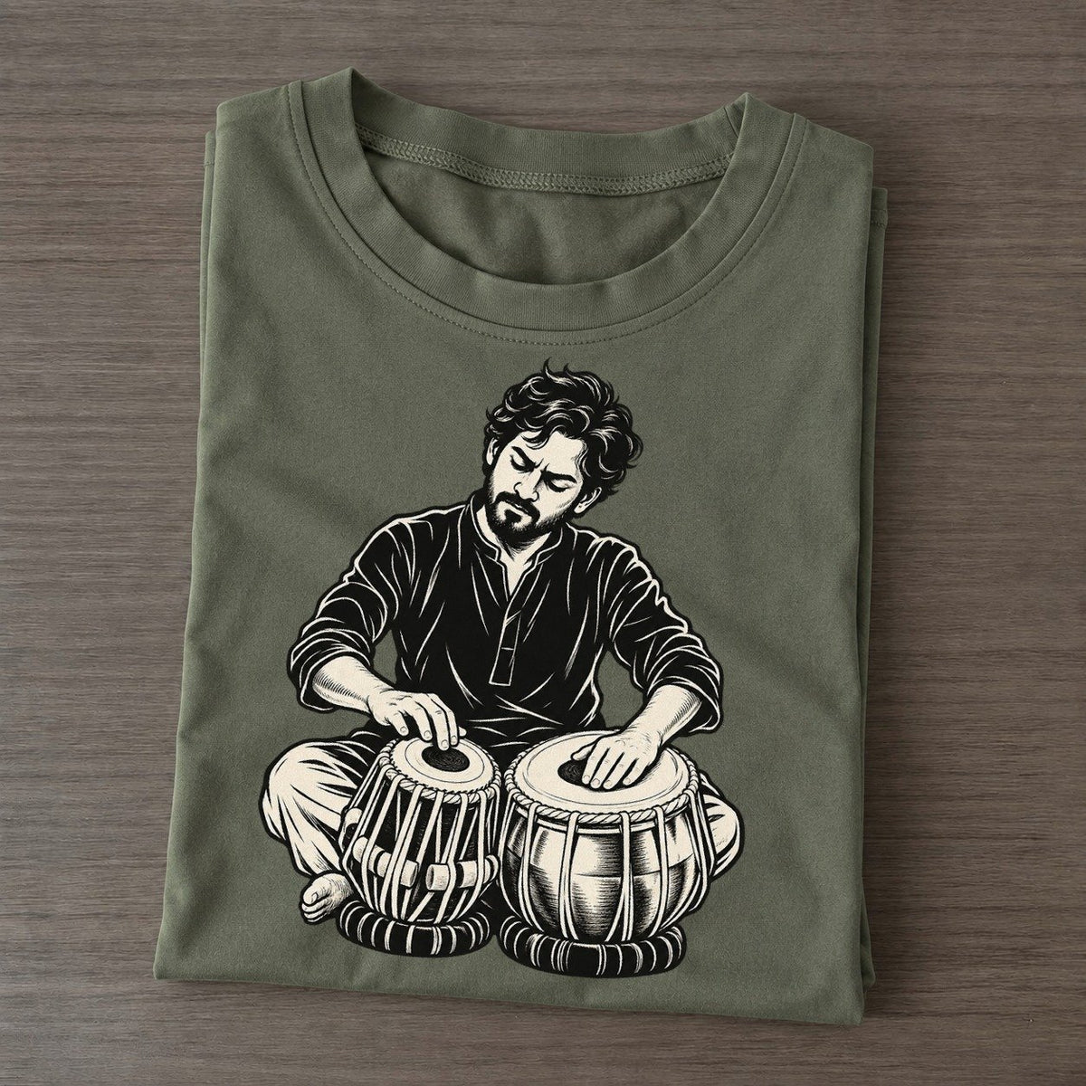 Tabla Player Bass Drum Bend Global Music Ink Figures Classic T-shirt – Army Green