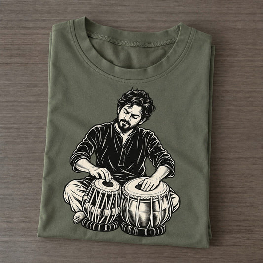 Tabla Player Bass Drum Bend Global Music Ink Figures Classic T-shirt – Army Green