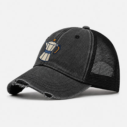 Moka Coffee Pot Tiny Solo Marks Washed Trucker Hat – Black