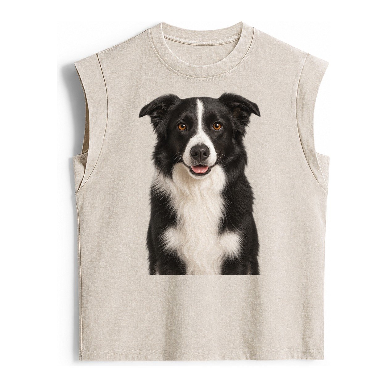 Border Collie Intelligent Companion Vintage Washed Tank – Beige