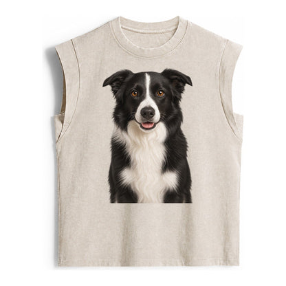 Border Collie Intelligent Companion Vintage Washed Tank – Beige