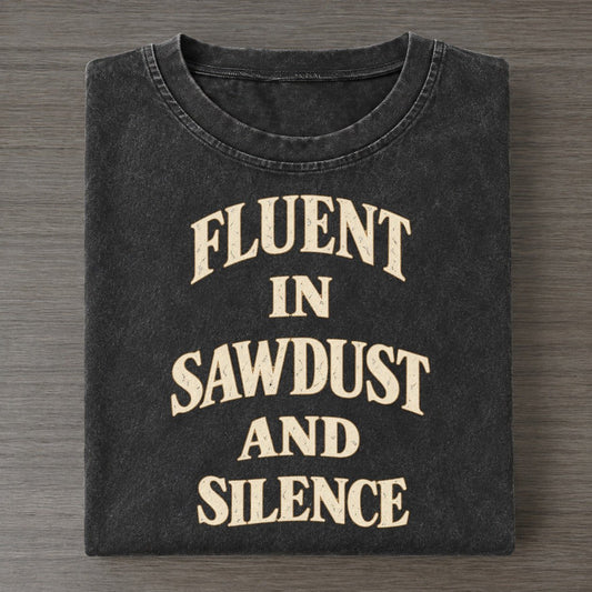Fluent In Sawdust And Silence Quiet Statements Vintage T-shirt – Black