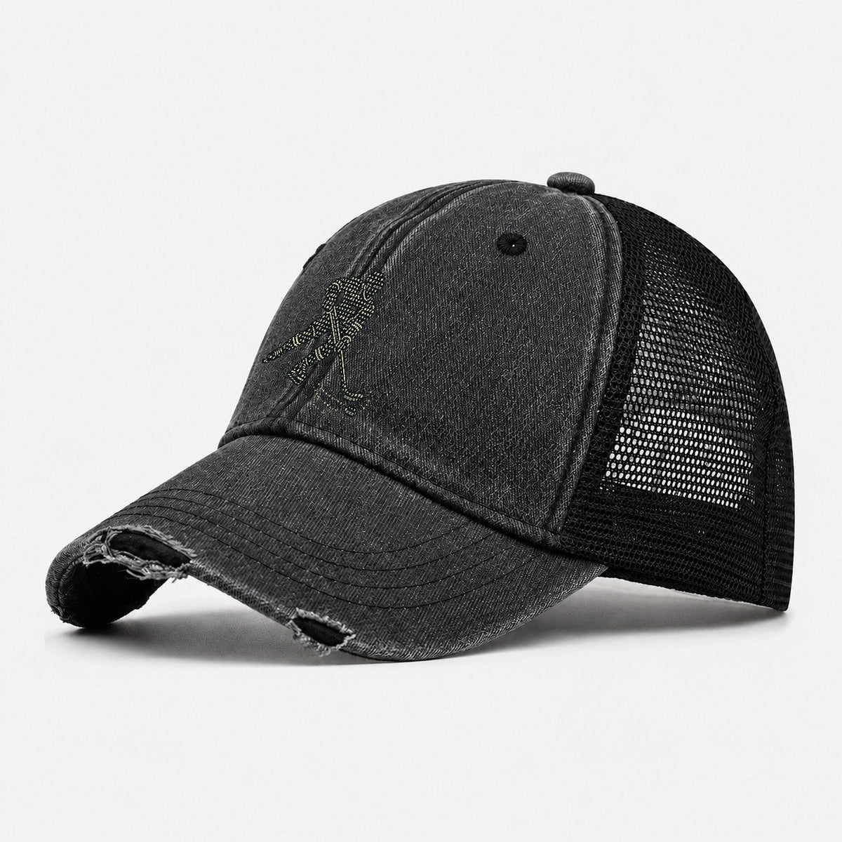 Hockey Stick Sweep Washed Trucker Hat – Black