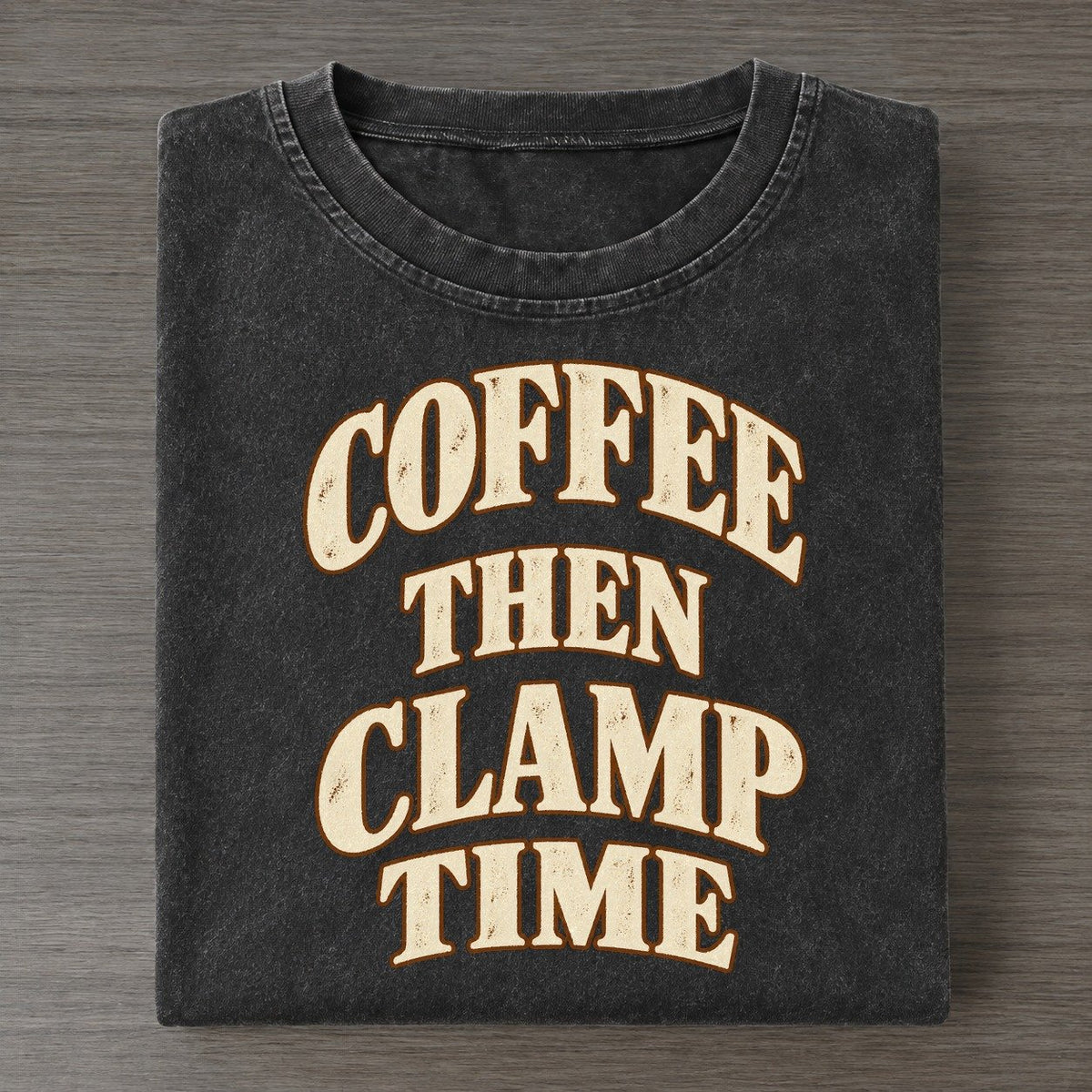 Coffee Then Clamp Time Character Club Vintage T-shirt – Black