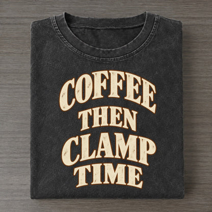Coffee Then Clamp Time Character Club Vintage T-shirt – Black