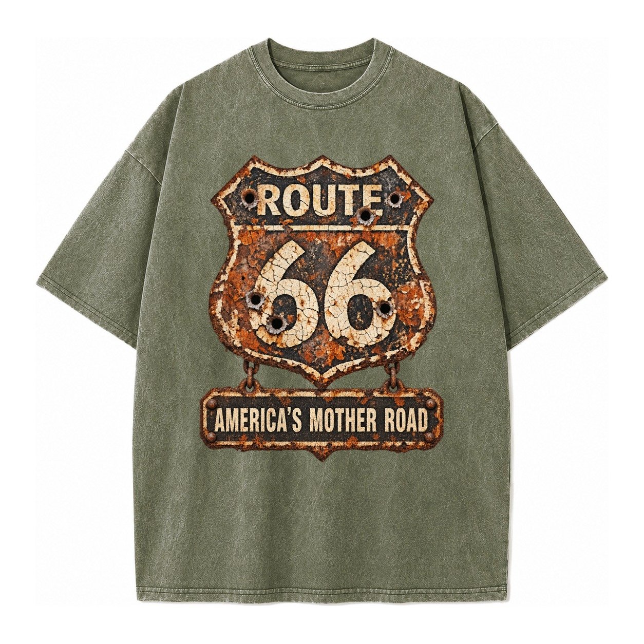 Route 66 Weathered Vintage T-shirt – Army Green