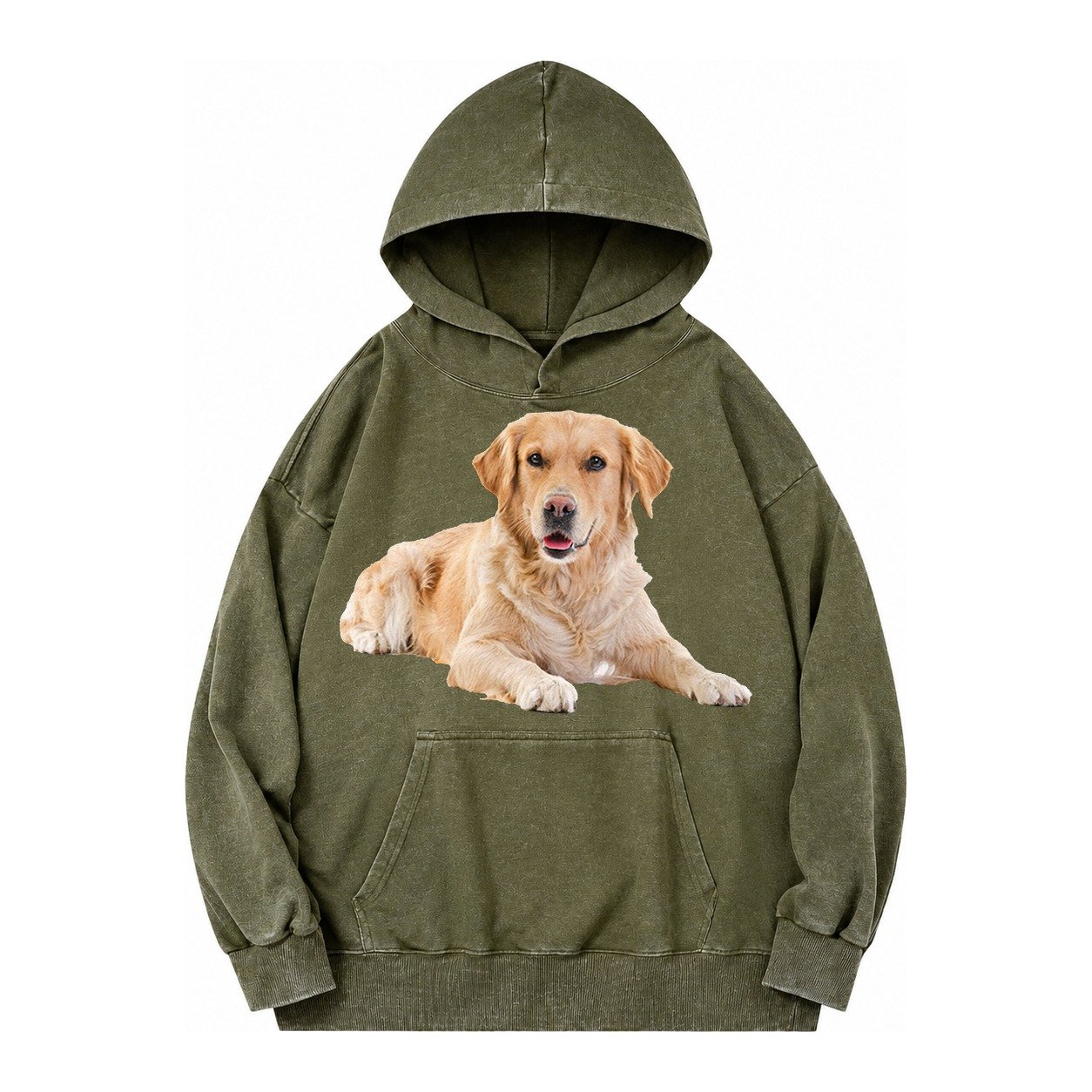 Golden Retriever Laying Dow Vintage Washed Hoodie – Army Green