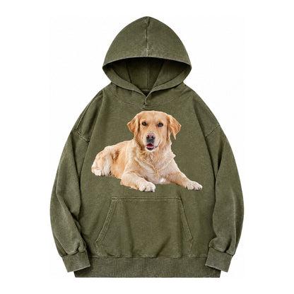 Golden Retriever Laying Dow Vintage Washed Hoodie – Army Green
