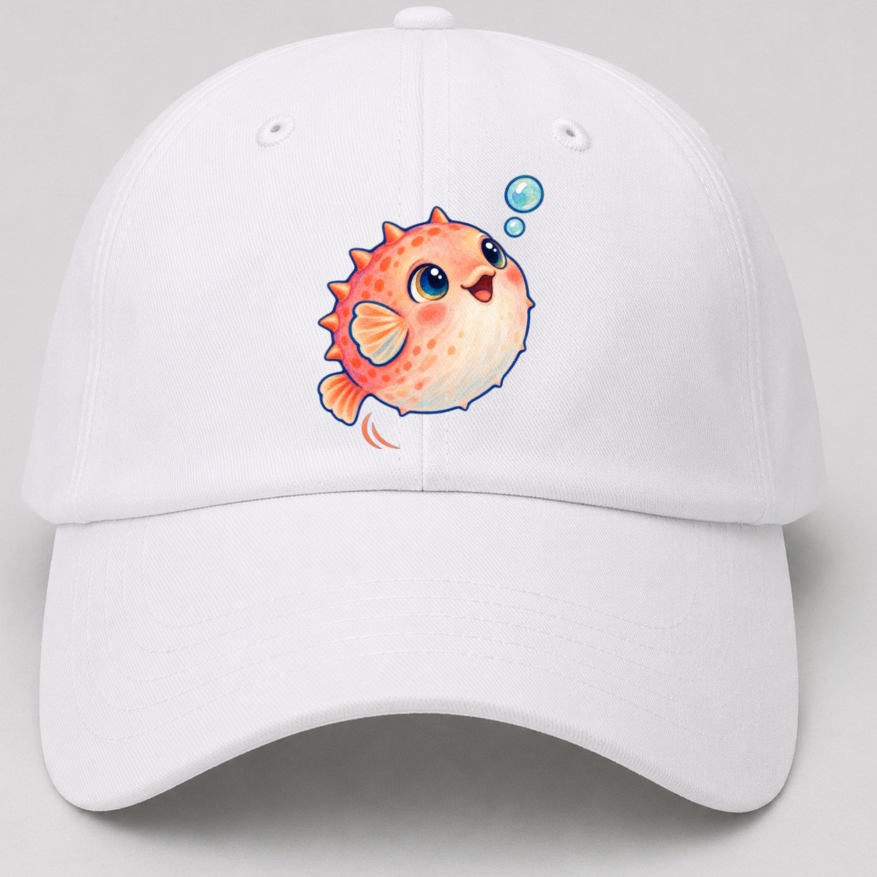 Pufferfish Bubble Bounce Sea Sprite Baseball Cap – White