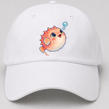 Pufferfish Bubble Bounce Sea Sprite Baseball Cap – White