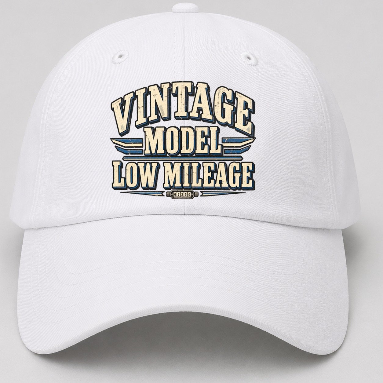 Vintage Model Low Mileage American Wit Baseball Cap – White