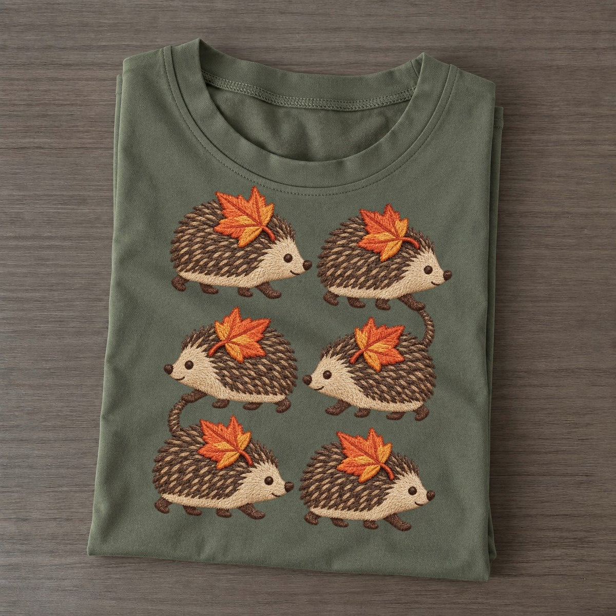 Hedgehogs With Leaves Single File Classic T-shirt – Army Green