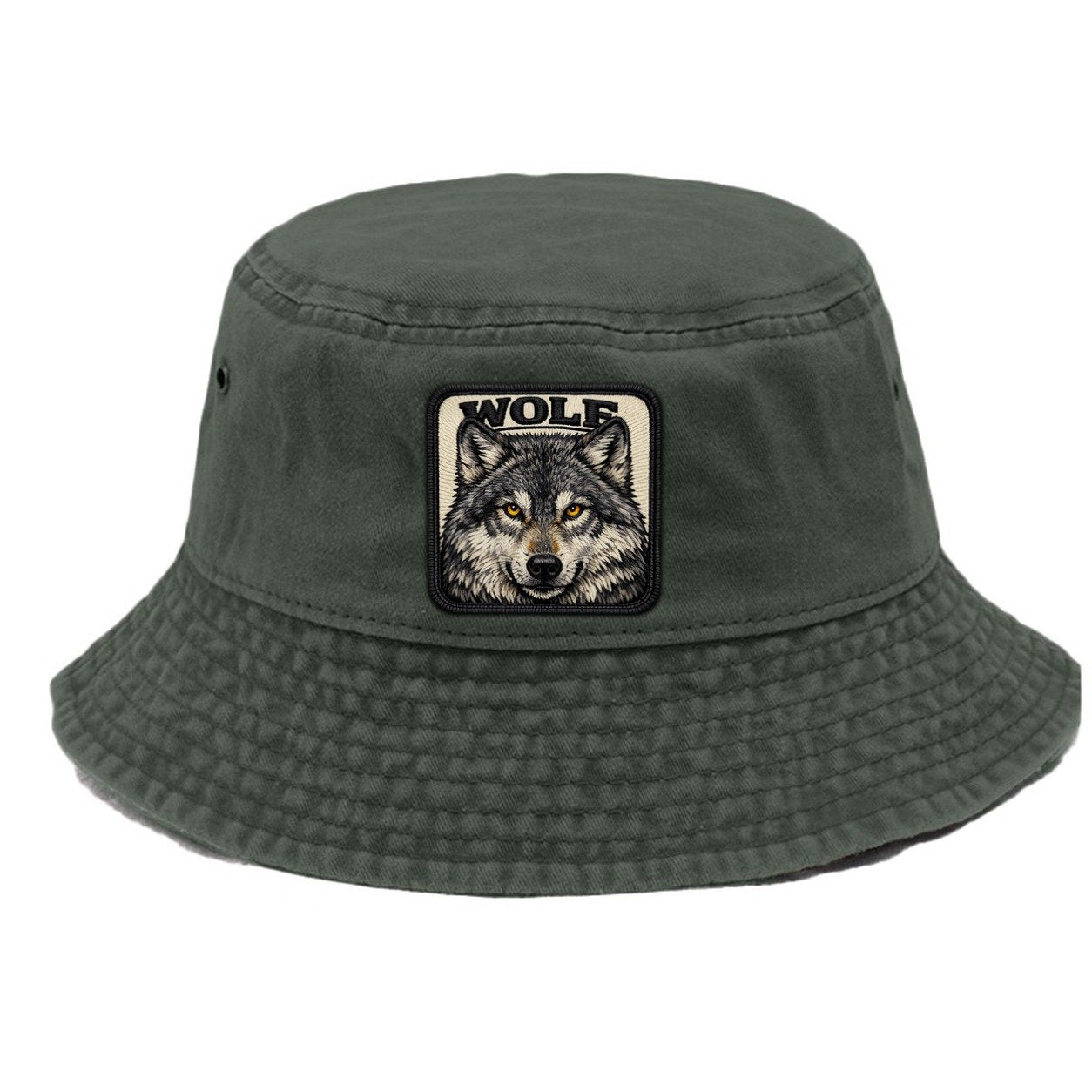 Wolf Vintage Bucket Hat – Army Green