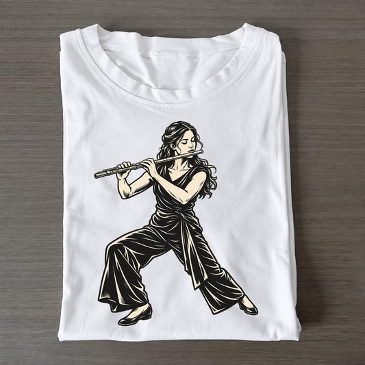 Flutist Floating Melody Global Music Ink Figures Classic T-shirt – White