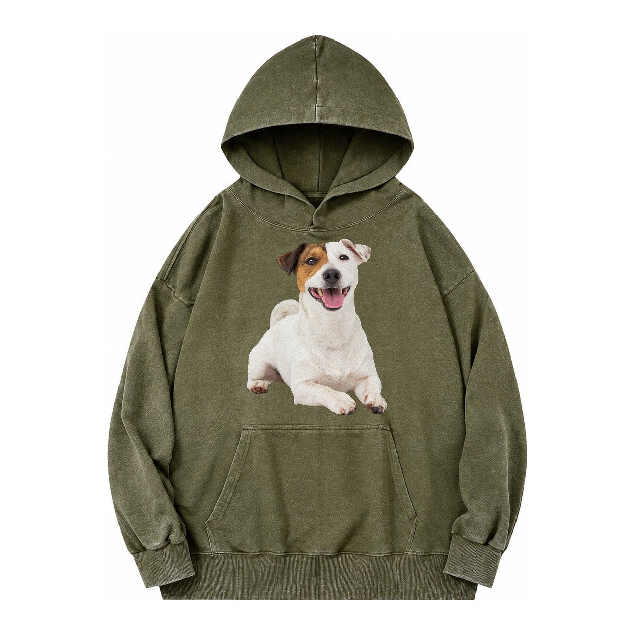 Jack Russell Terrier Dog Vintage Washed Hoodie – Army Green