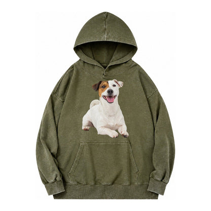 Jack Russell Terrier Dog Vintage Washed Hoodie – Army Green