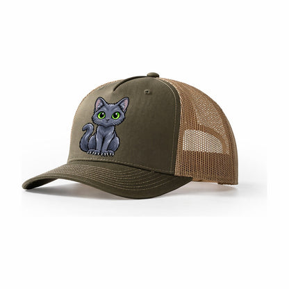 Korat Sitting Peeking Cats Trucker Hat – Olive Khaki